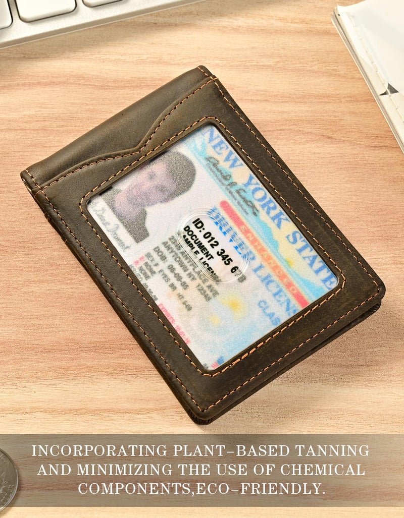 kinzd Slim Wallet with Money Clip RFID Blocking Minimalist Bifold Wallet for Men Genuine Leather Front Pocket Card Holder (AS137 - Crazy Horse Leather Dark Brown) - Image 5